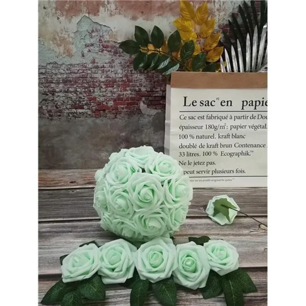 Artificial Flowers 50PCS Real Looking Mint Green Fake Roses with Stem